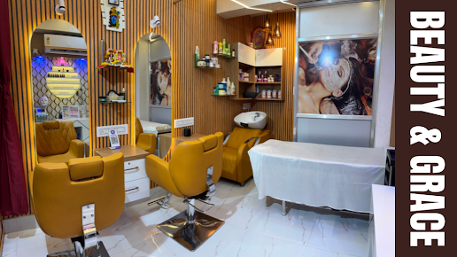 Yellow salon chairs and styling stations in Beauty & Grace public listing photo